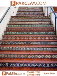 Blue Multani Mosaic Porcelain Staircase Tiles Design