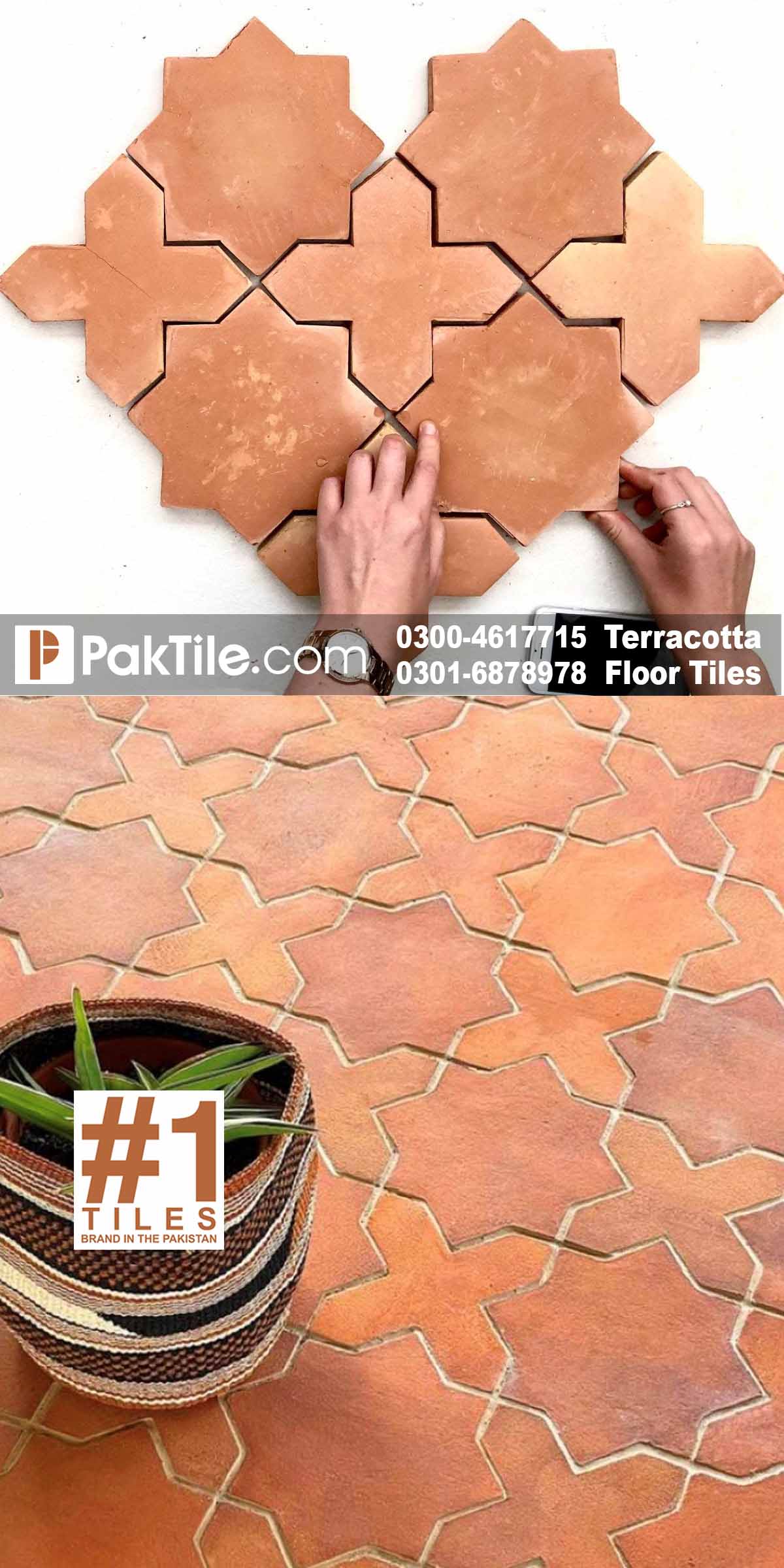 Terracotta Tiles Star and Cross Design Tuff Tiles